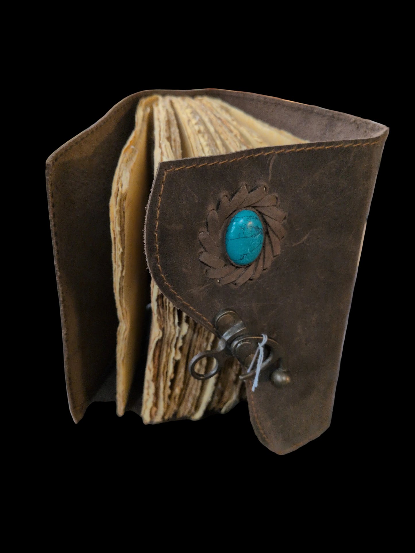 Chocolate Brown soft Leather Journal with gemstone 5x7