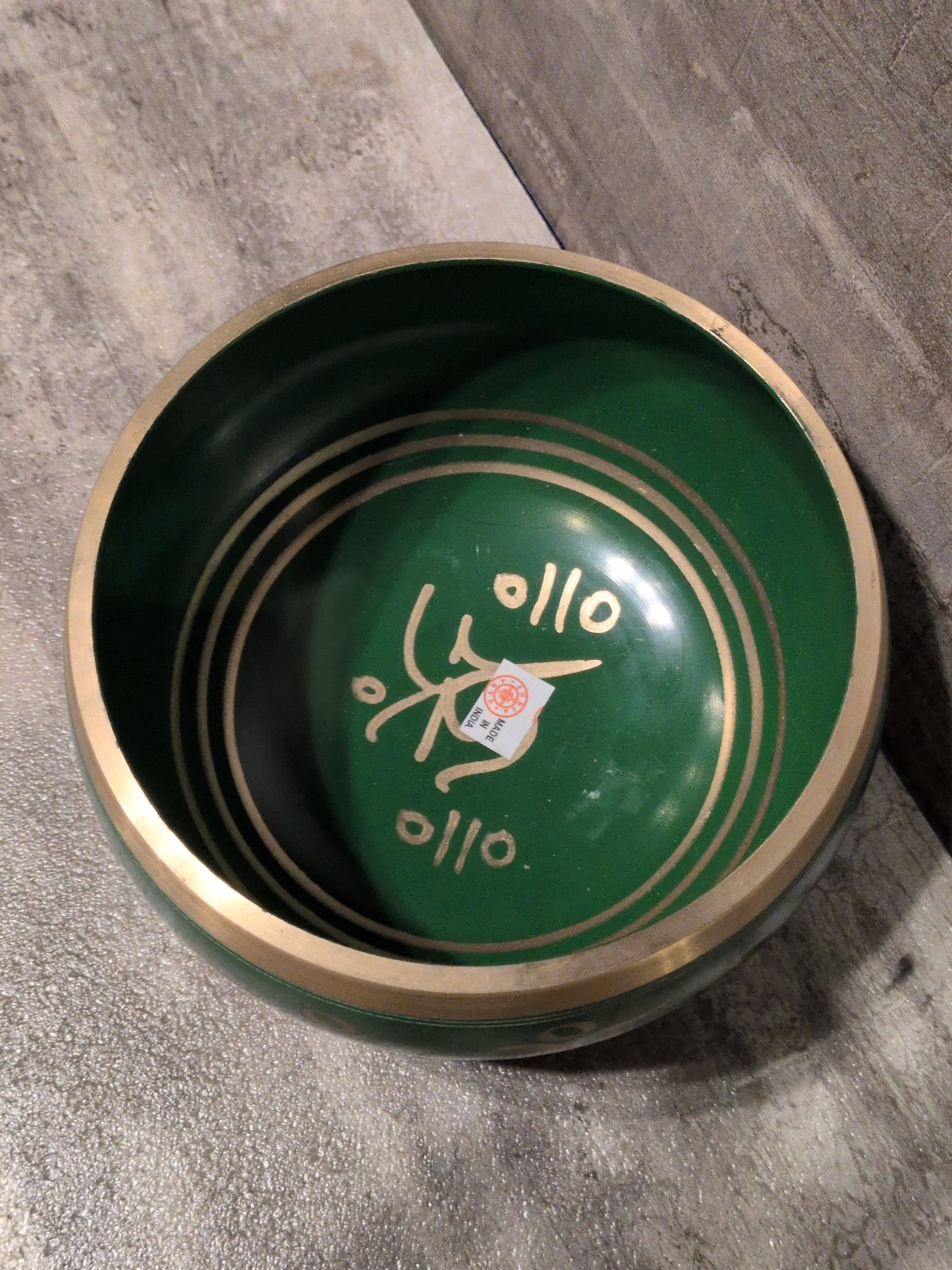 5" Om Green Painted Brass Tibetan Singing Bowl w/ striker