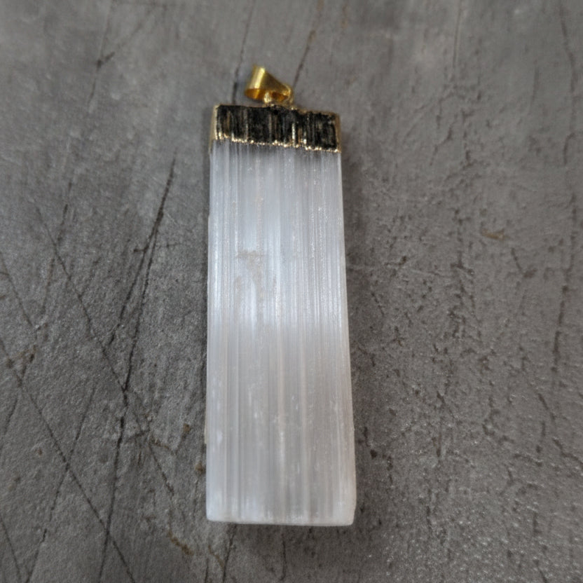Selenite Pendant with gold metal accent