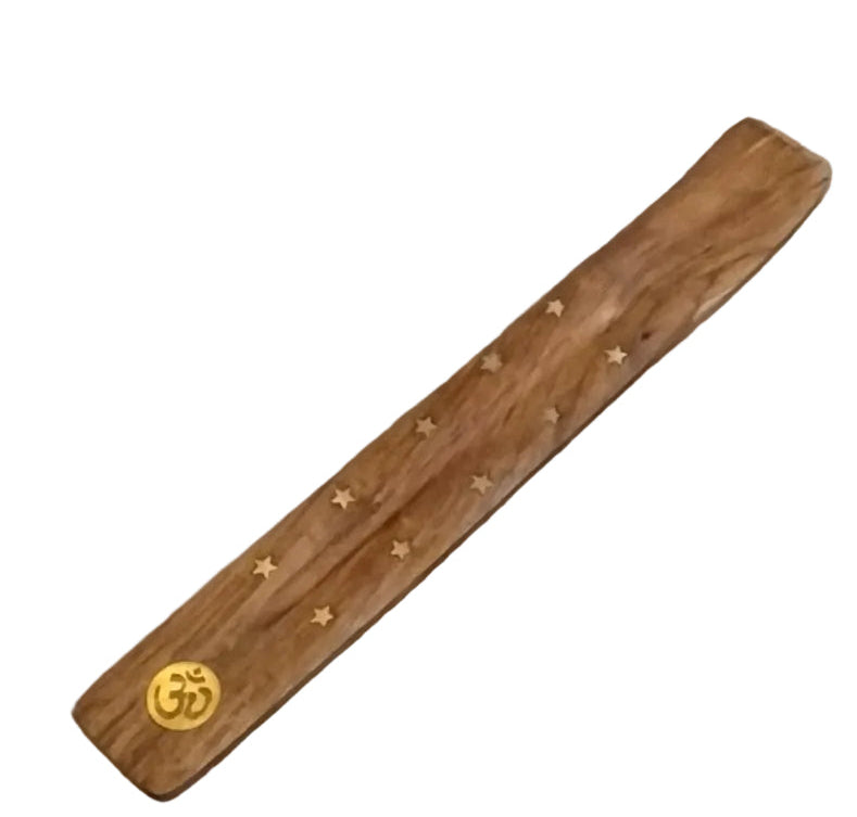 Wood Incense Holder Assorted Brass Inlay