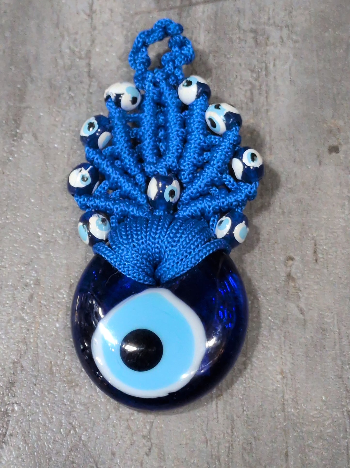 Bright Blue Macrame Evil Eye Talisman