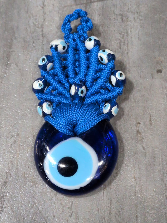 Bright Blue Macrame Evil Eye Talisman