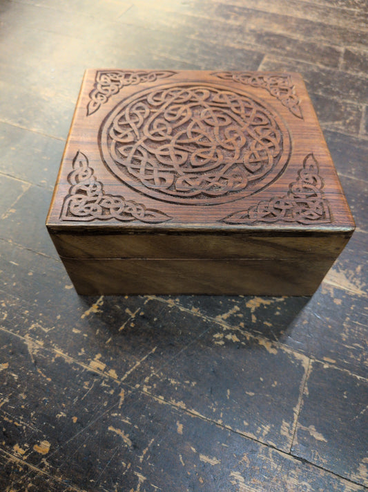 Square Celtic knot carved wood box