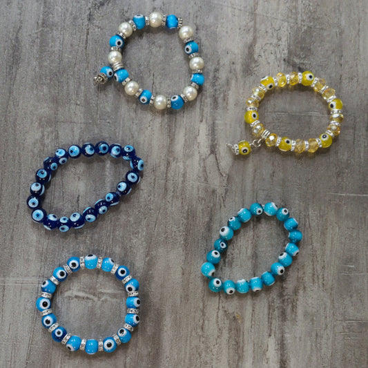 Evil Eye 8mm Beaded bracelet on elastic cord -Assorted colors/styles