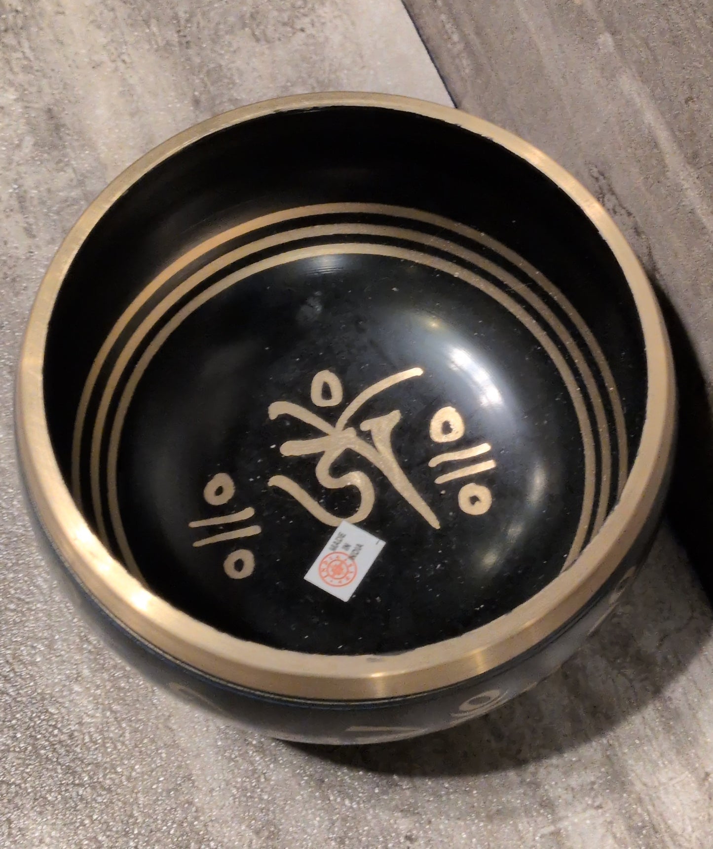 5" Om Black Painted Brass Tibetan Singing Bowl w/ striker