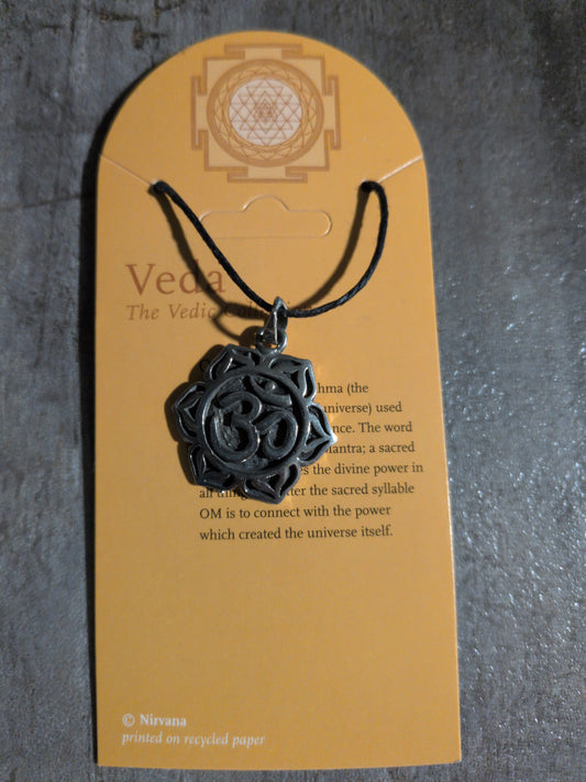 Veda / Vedic Collection Om (in flower) Pewter Amulet