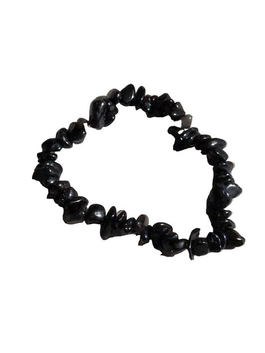 Elastic Chips Bracelet - Black Obsidian