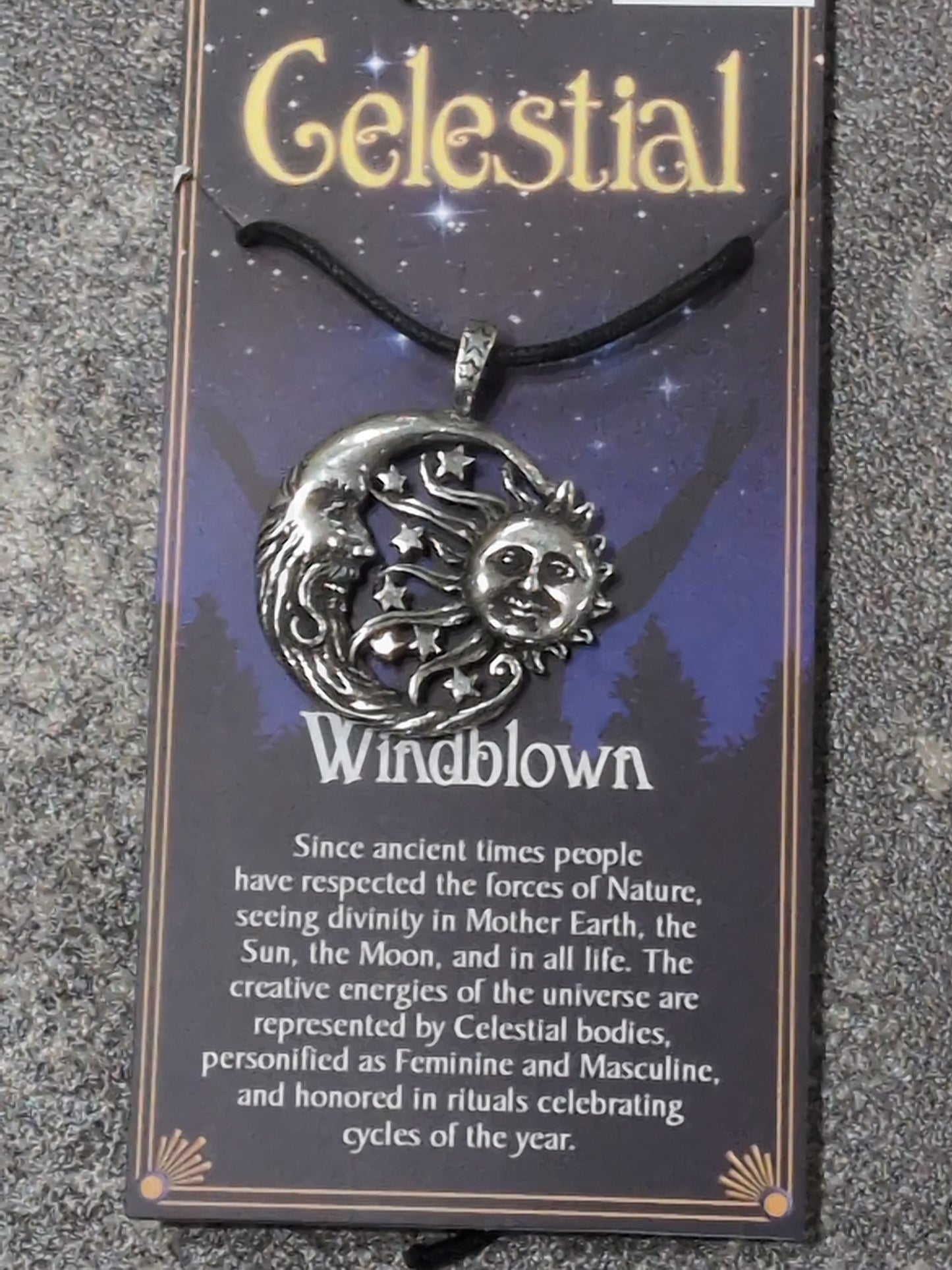 Celestial Collection Windblown Pewter Pendant w/ Leather cord