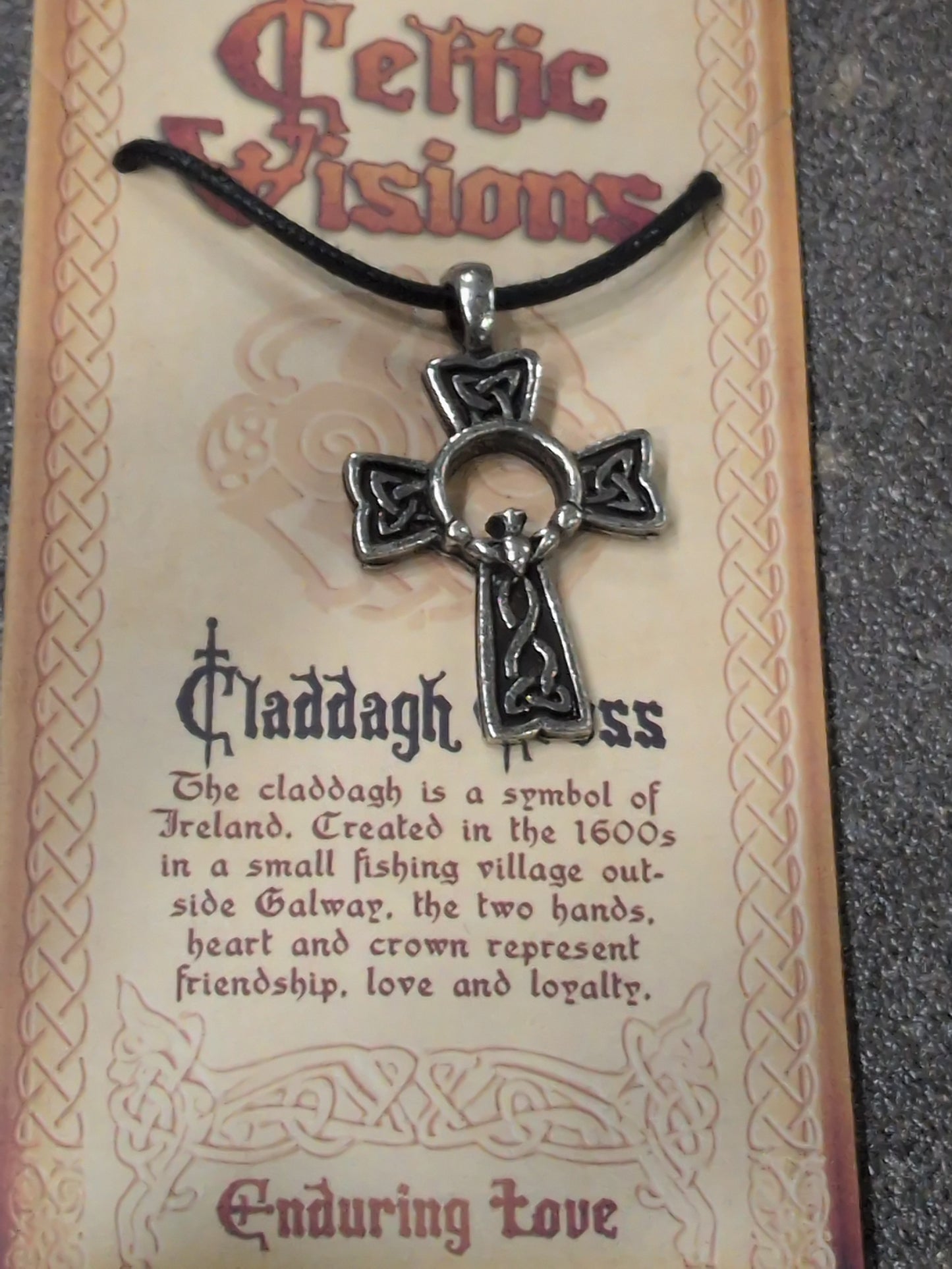 Celtic Visions Claddagh Cross Pewter Pendant w/ Leather cord