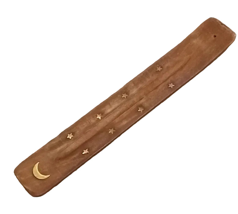 Wood Incense Holder Assorted Brass Inlay