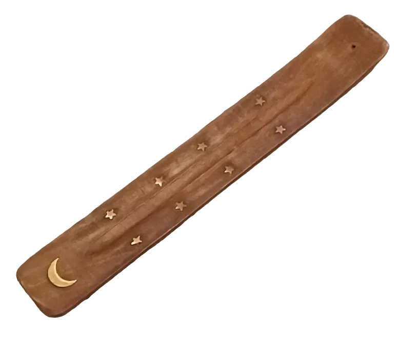 Wood Incense Holder Assorted Brass Inlay