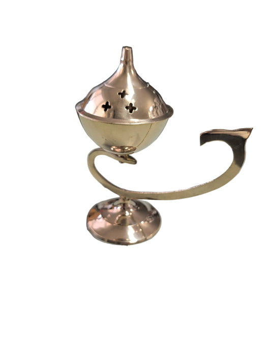 Brass Incense Burner With Handle, Polished Brass