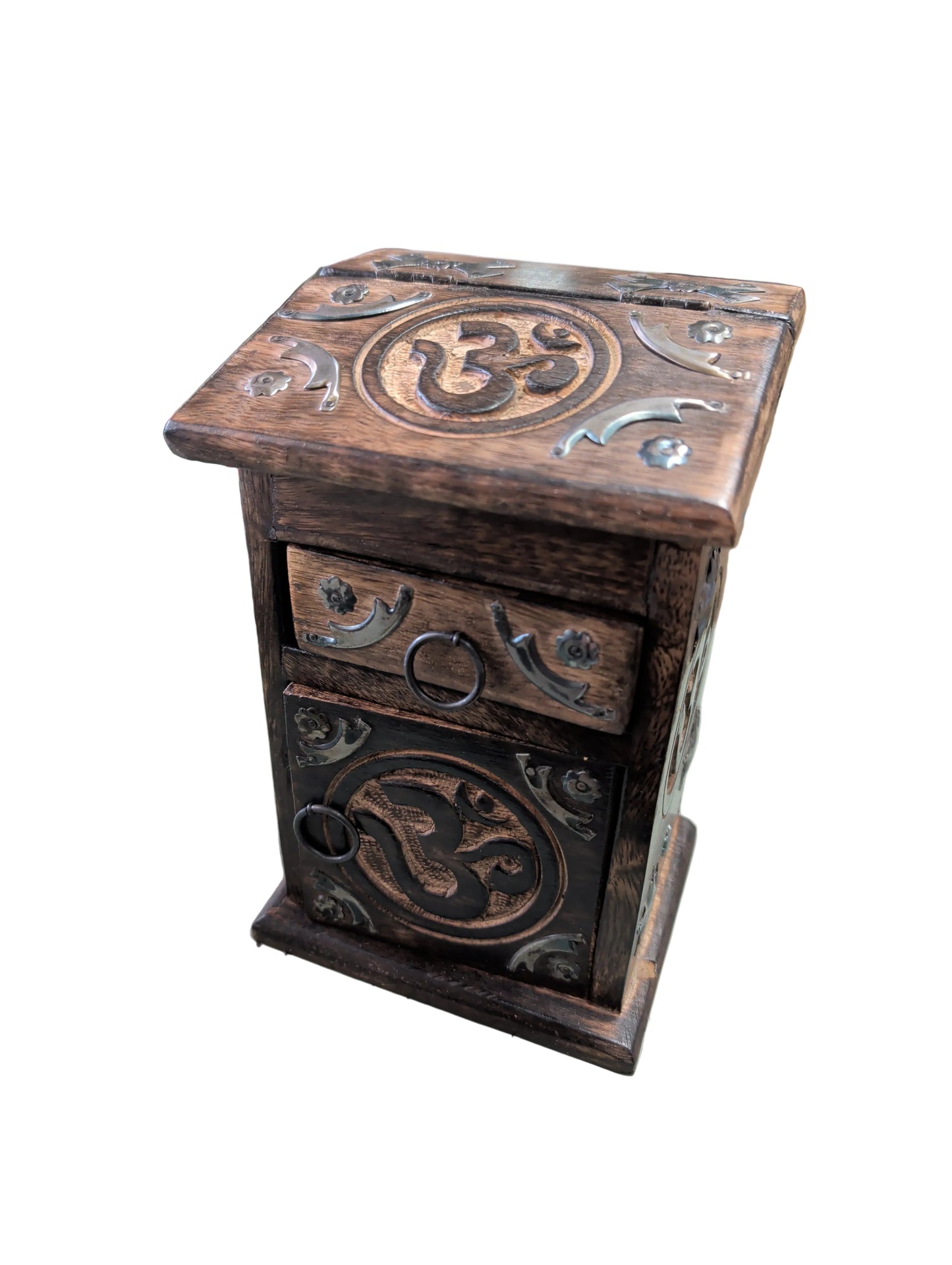 Carved Mango Wood OM Box With Drawer