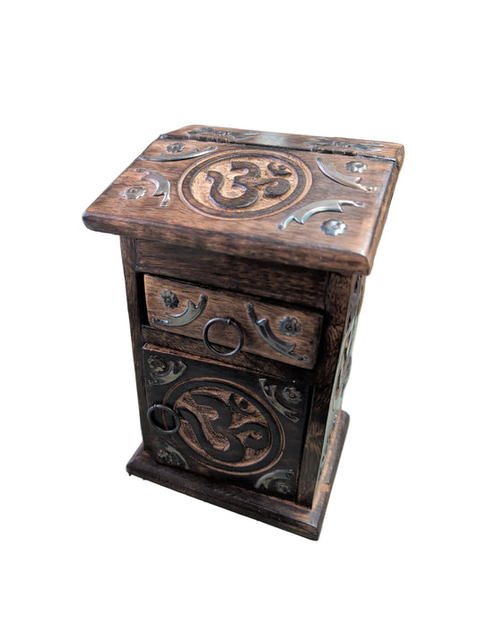 Carved Mango Wood OM Box With Drawer