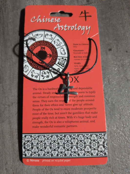 Chinese Astrology Collection Ox Pewter Pendant w/ Leather cord