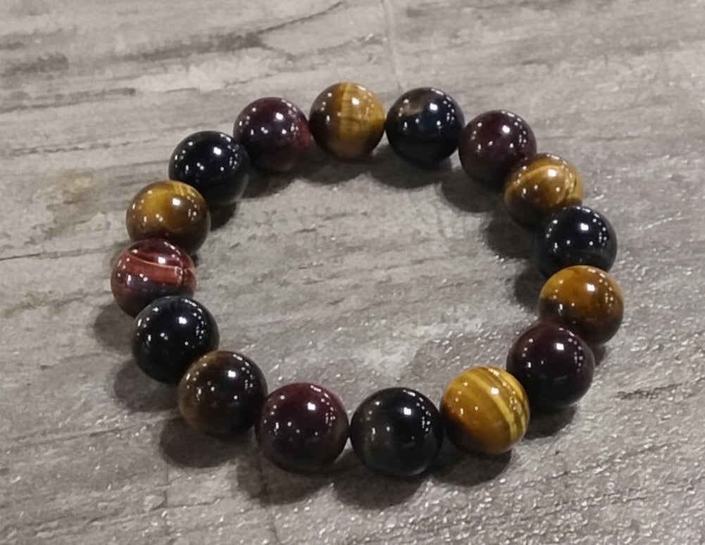 Elastic Bracelet 12mm South African Multicolored Tiger Eye