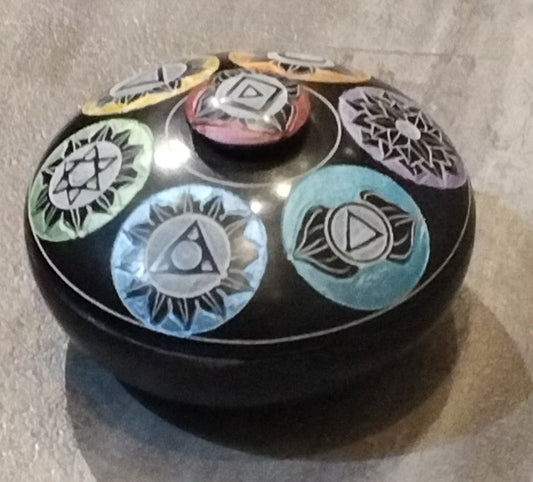 Stone Incense burner w/ symbols on lid