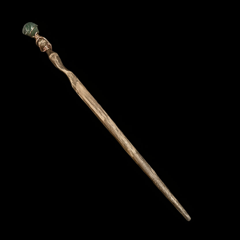 Moss Agate & Wood Wand