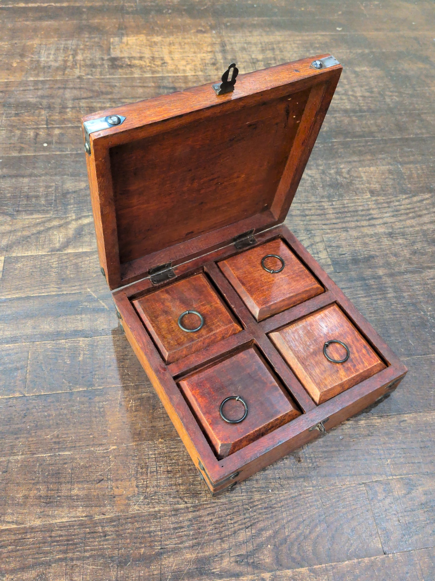 Wood box with metal accents & 4 interior compartments