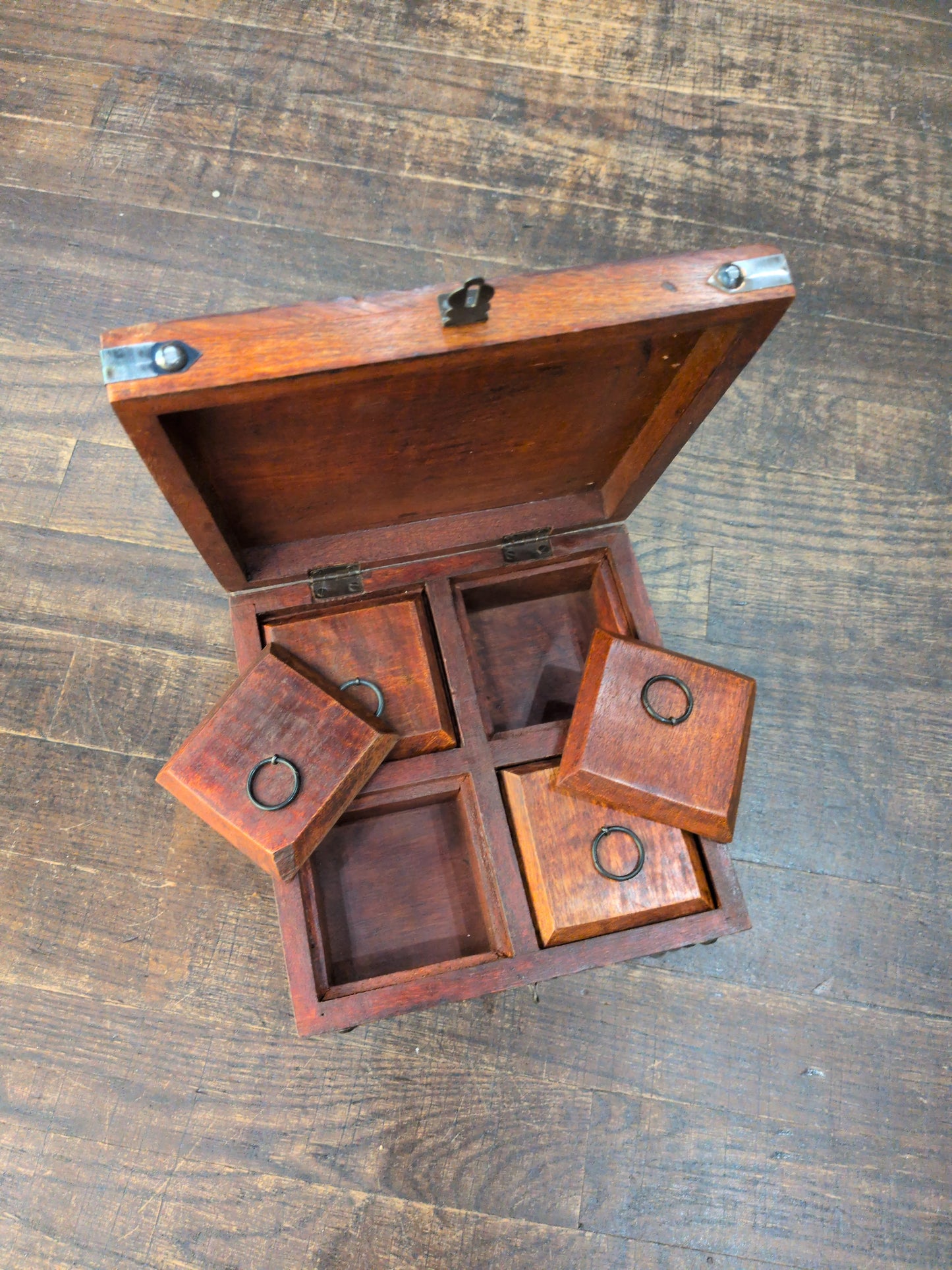 Wood box with metal accents & 4 interior compartments