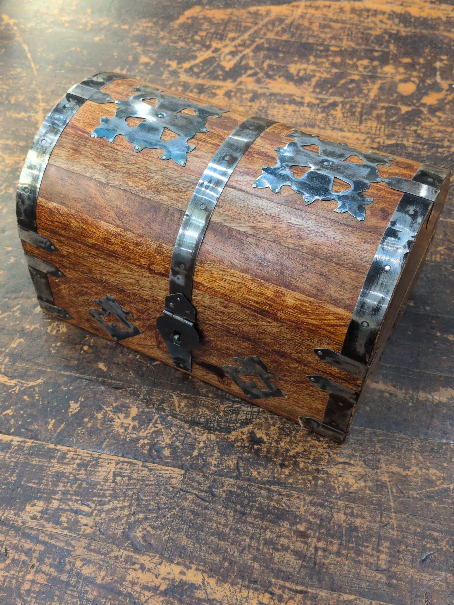 Large wood chest with metal accents