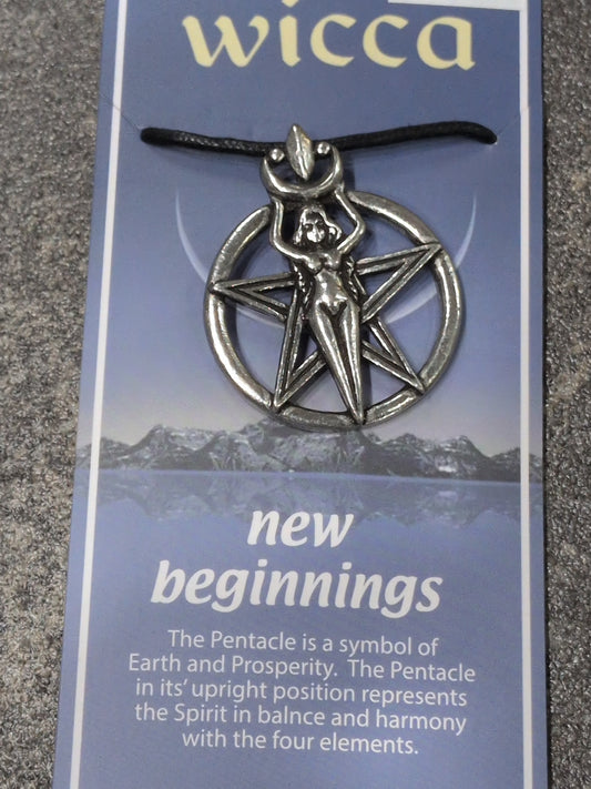 Wicca- New Beginnings Pewter Pendant w/ Leather cord