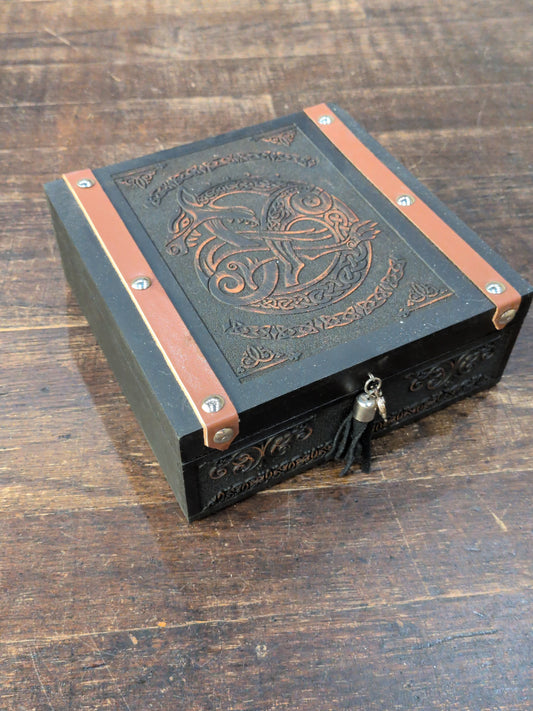 Black Celtic Dragon wood/Leather box with tassel