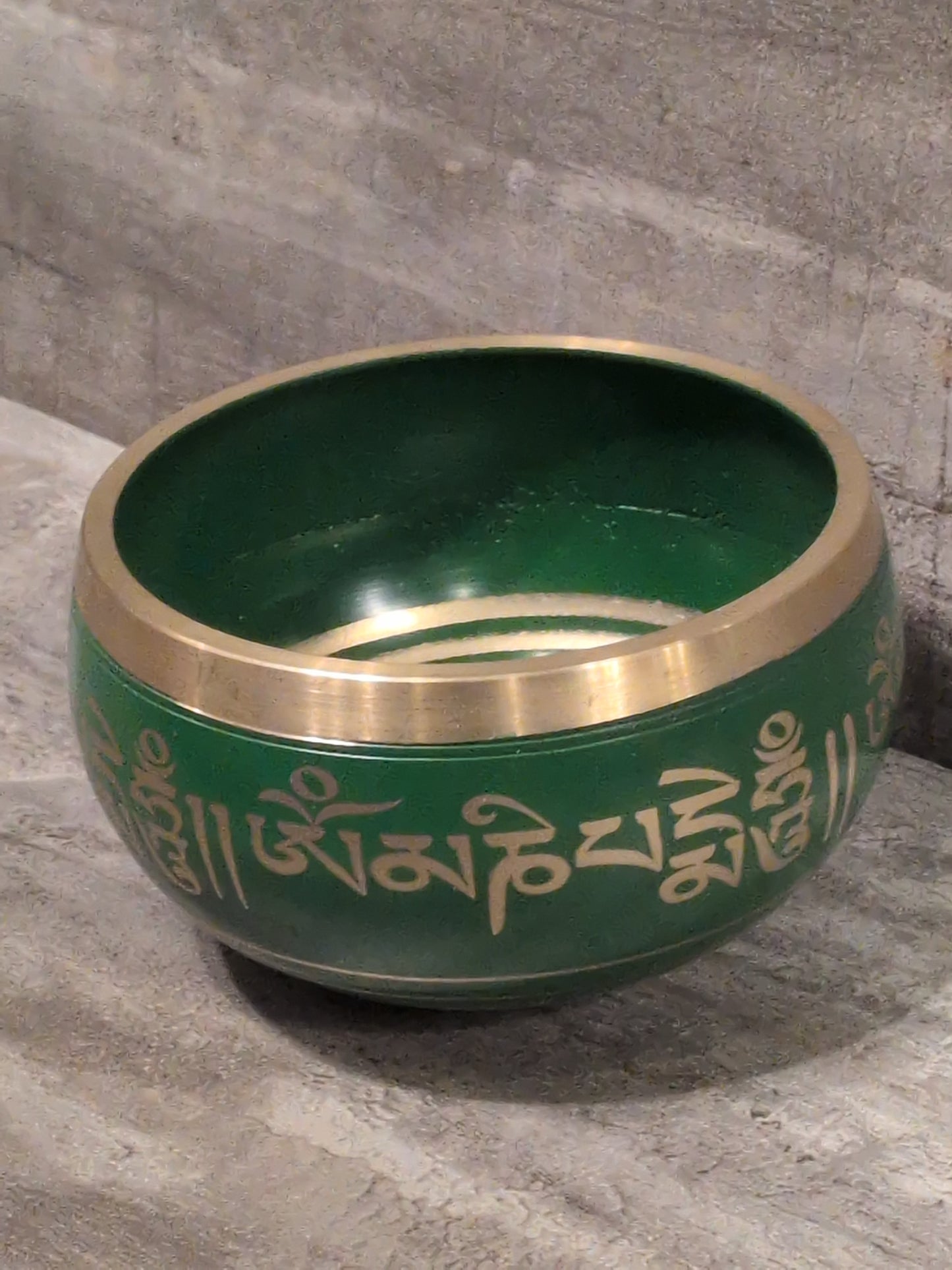 4" Green Painted Brass Tibetan Singing Bowl w/ striker