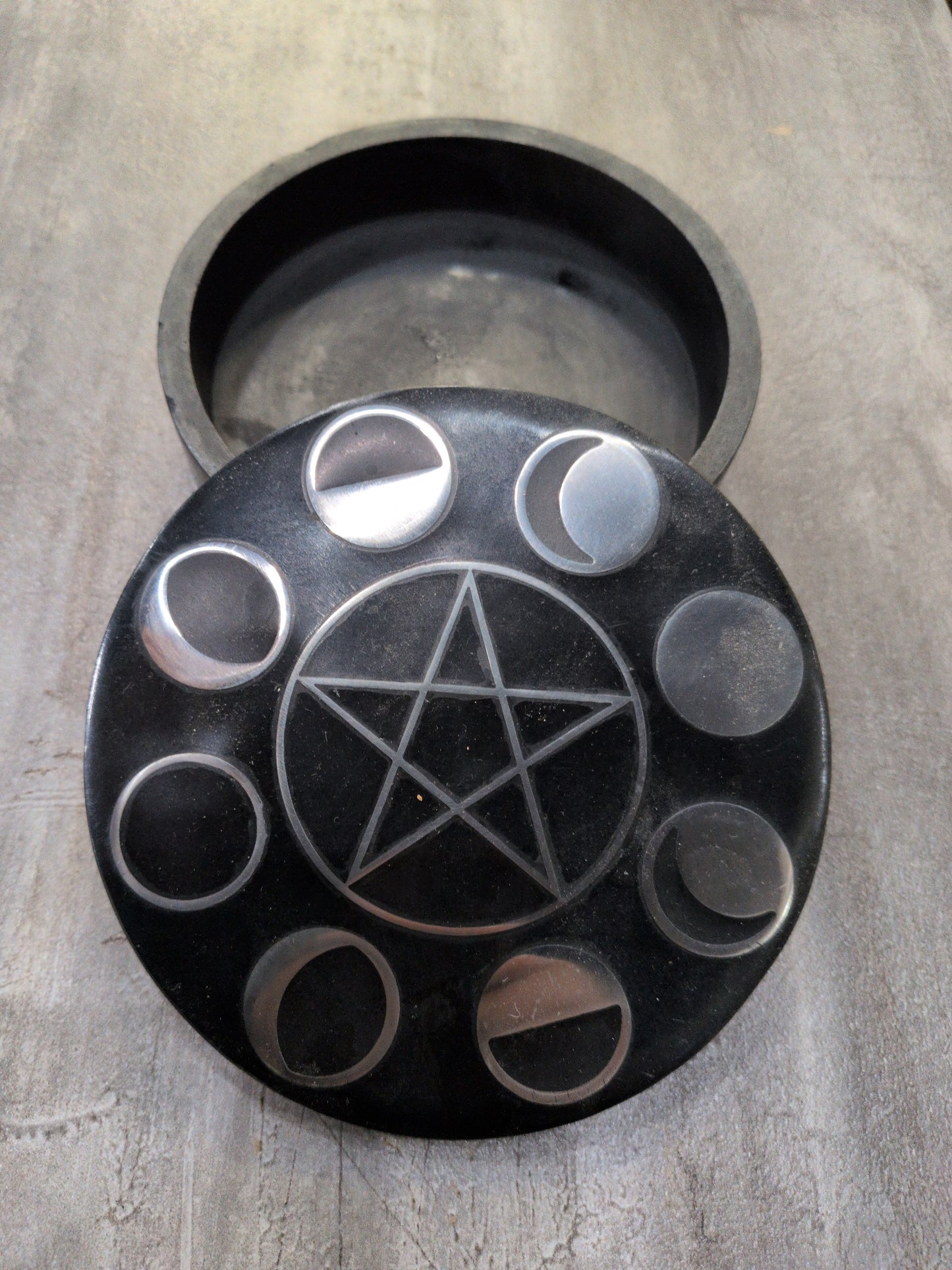 Pentagram Moon phases black stone box