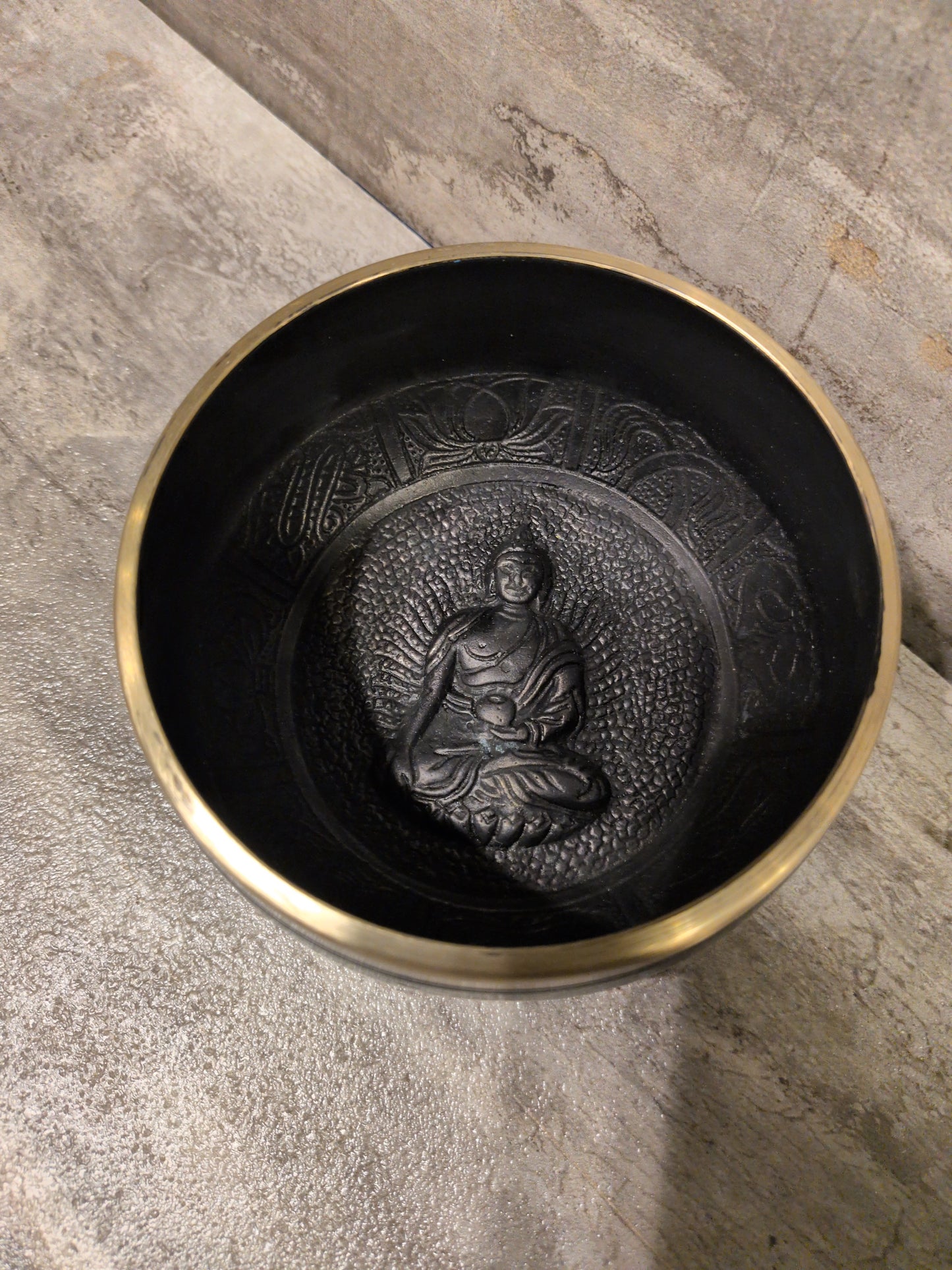 3D Buddha Black Painted Brass Tibetan Singing Bowl w/ striker