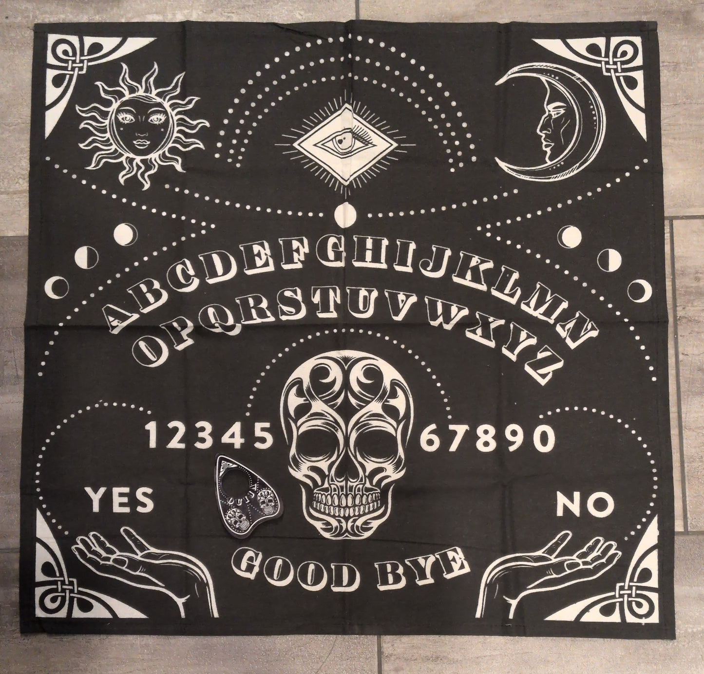 24"x24" Fabric Ouija Board w/ Plastic Planchette