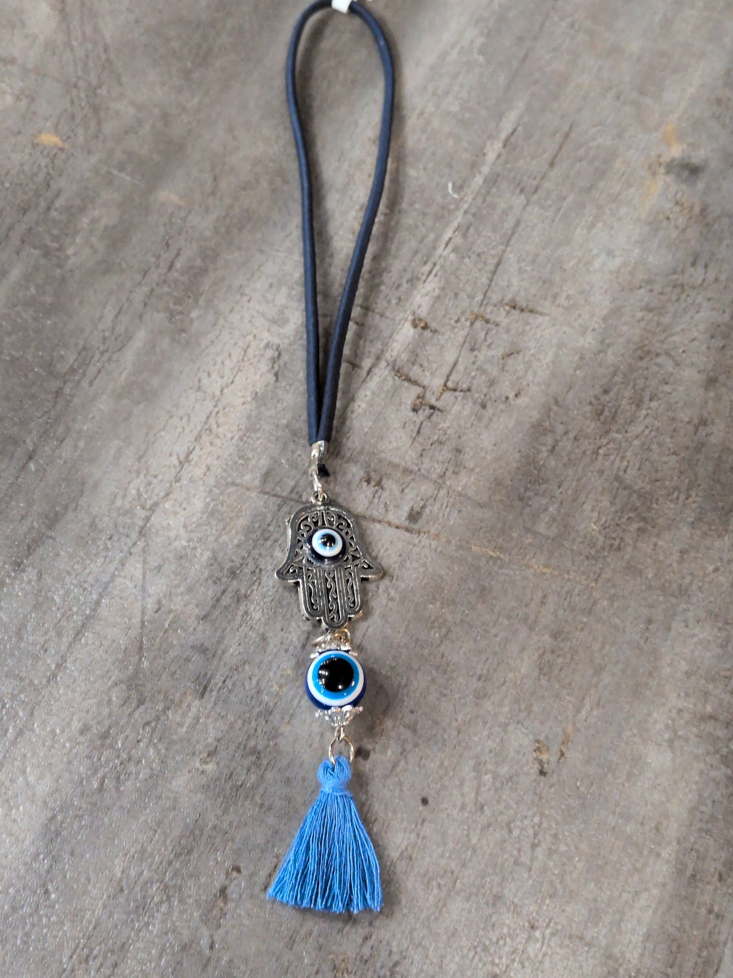 Metal evil eye Fatima hand Talisman black elastic cord