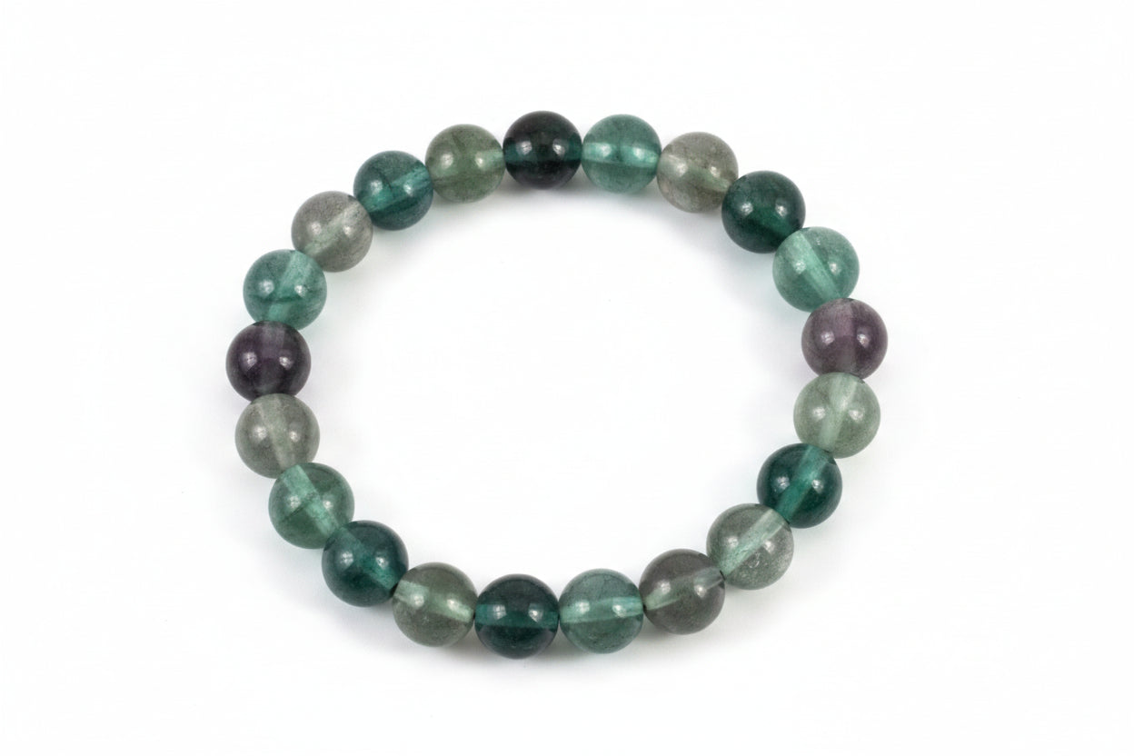 Elastic Bracelet 8mm Round Beads -Green Fluorite