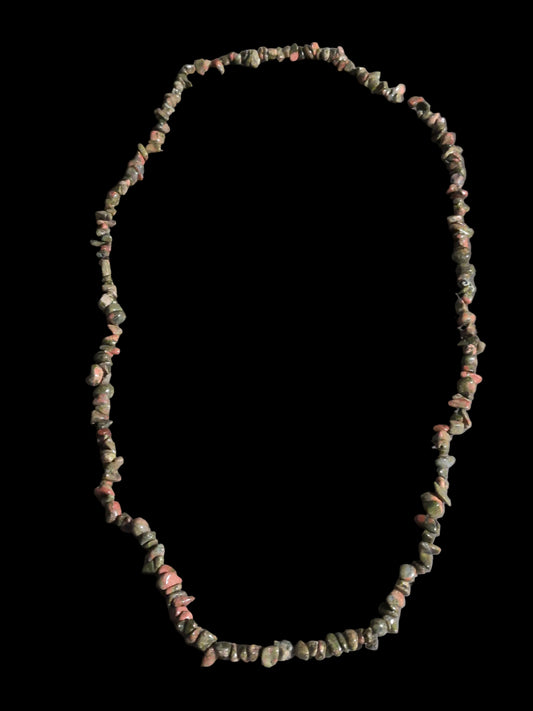 Gemstone Chips Necklace- Unakite
