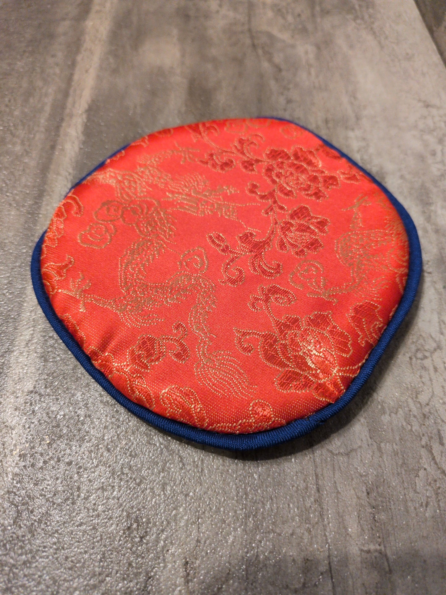 4" Singing Bowl Flat Round Pillow Red - Blue trim