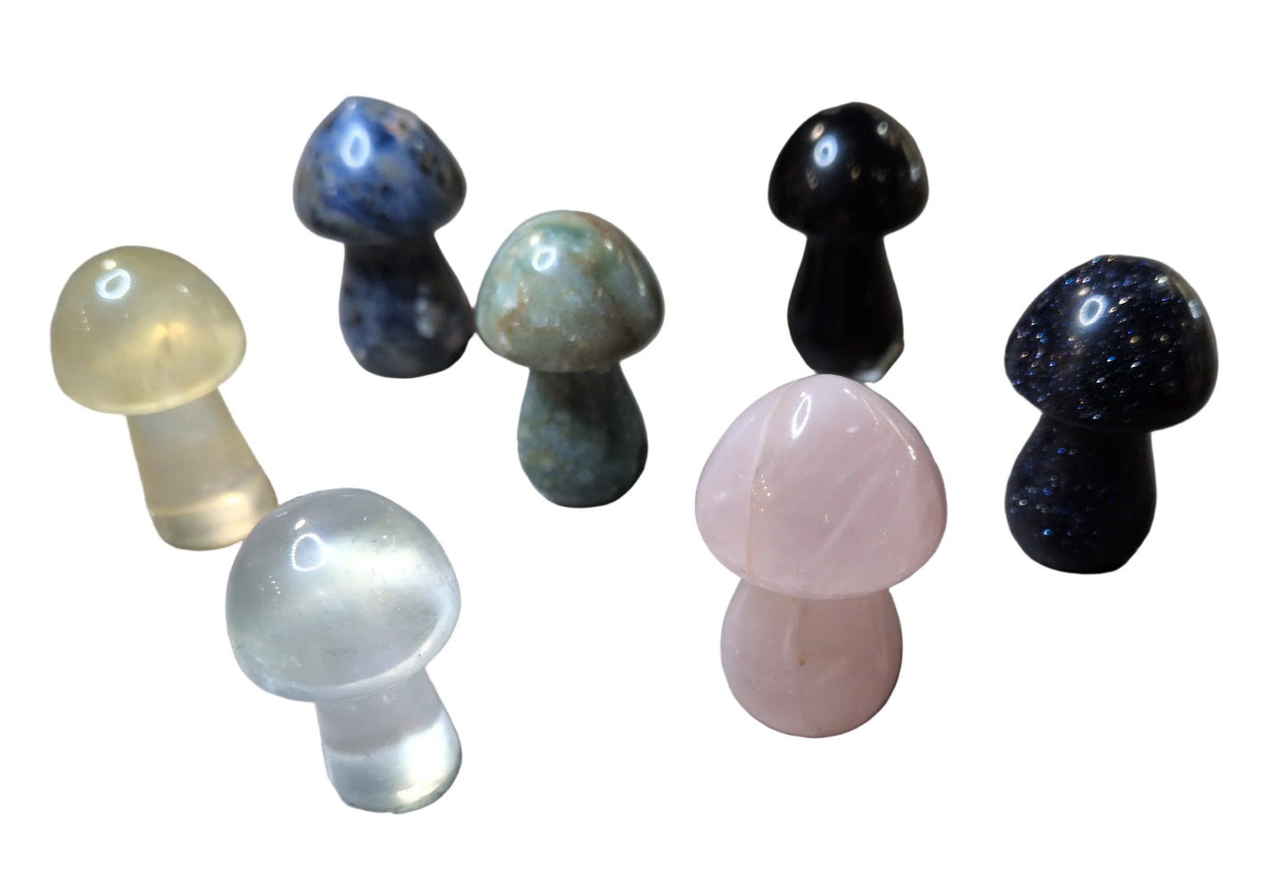 Gemstone 1"  Mushroom -Assorted Stones-Chevron Amethyst, Fluorite, Sodalite, Moss Agate, Obsidian, Rose Quartz, Blue Goldstone