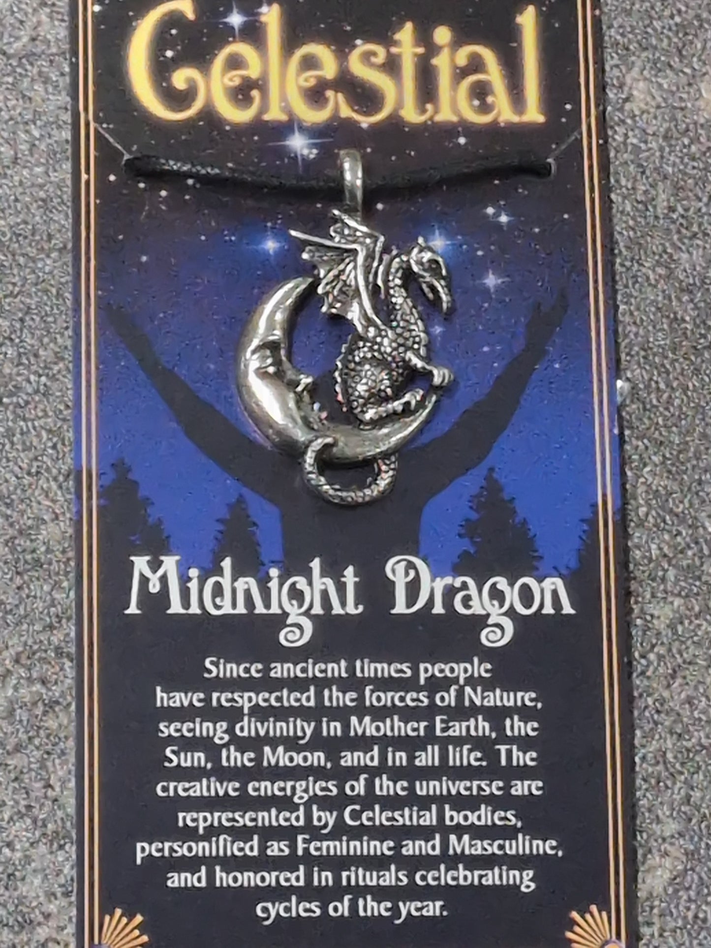 Celestial Collection Midnight Dragon Pewter Pendant w/ Leather cord