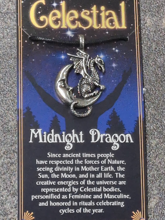 Celestial Collection Midnight Dragon Pewter Pendant w/ Leather cord