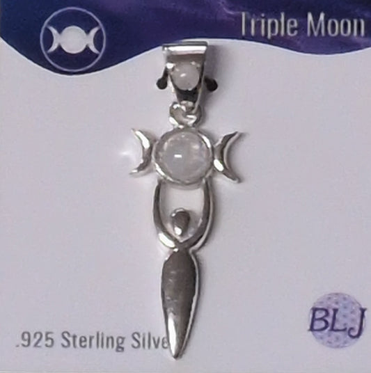 Triple Moon Goddess Sterling Silver Pendant