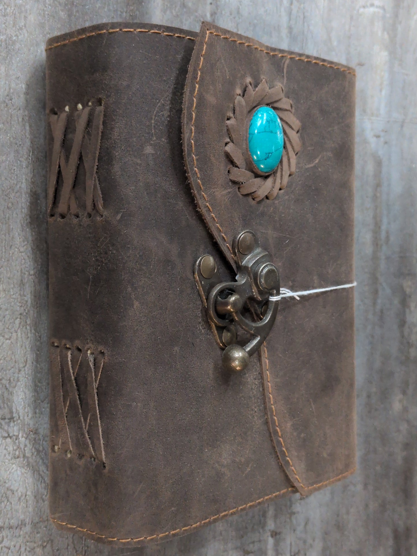 Chocolate Brown soft Leather Journal with gemstone 5x7