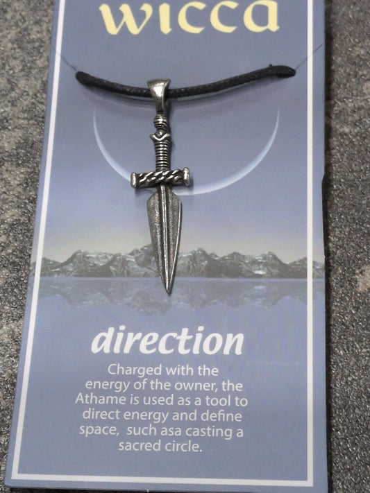 Wicca- Direction Pewter Pendant w/ Leather cord