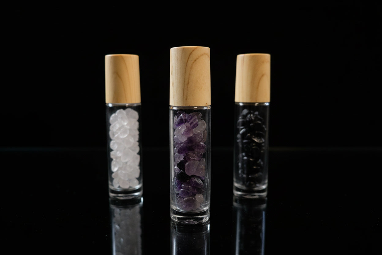 Assorted Gemstone chips filled Roller Bottles