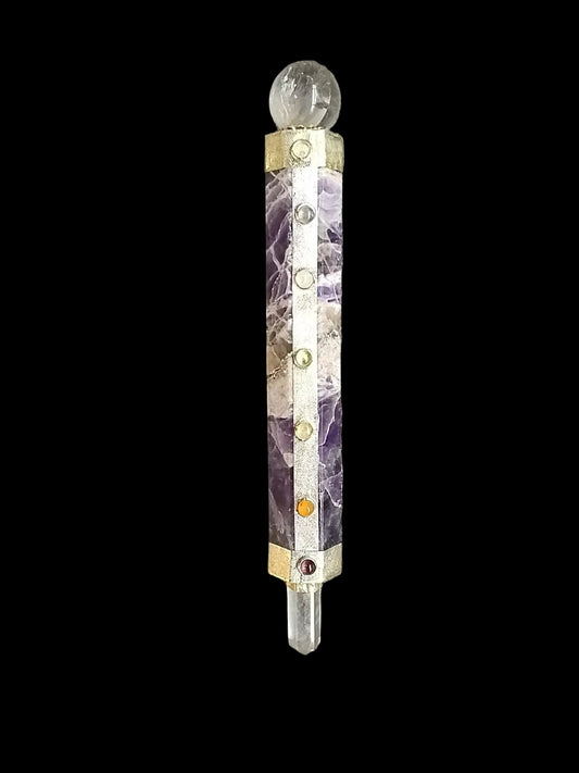 Chevron Amethyst & Clear Quartz Crystal Wand