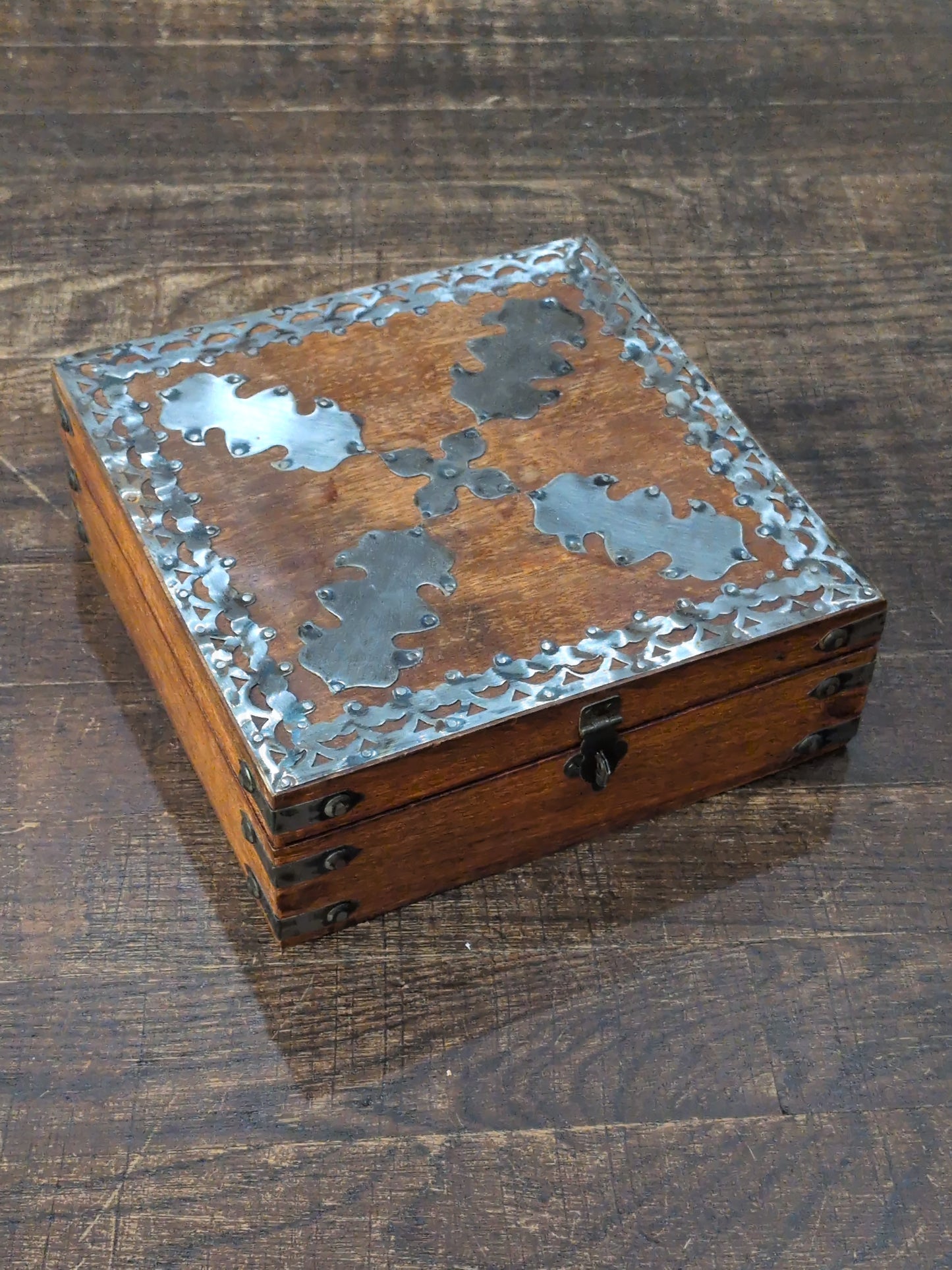 Wood box with metal accents & 4 interior compartments
