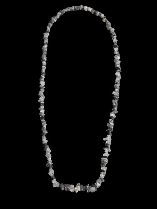 Gemstone Chips Necklace- Quartz w/ Black Tourmaline