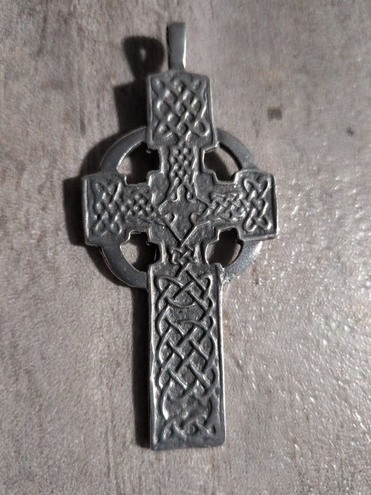Large Celtic Cross Pewter Pendant w/ Fabric cord -Assorted colors