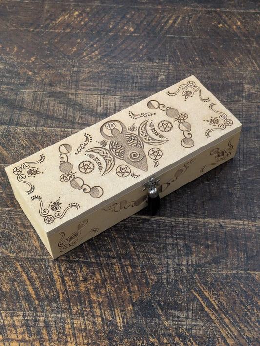 Machine carved Goddess & Moons MDF wood box with tassel