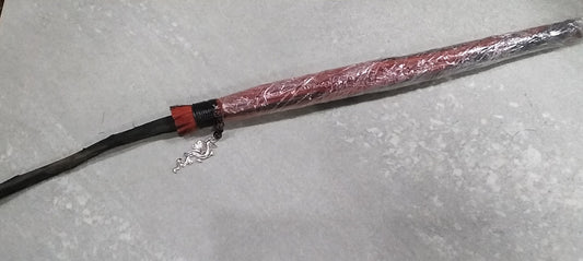 18" Red & Black Broom with Polished Garnet Beeds with Silver Dragon Token