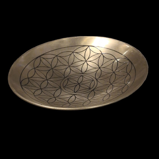 6" Gold Tone Metal Flower of Life Offering Bowl