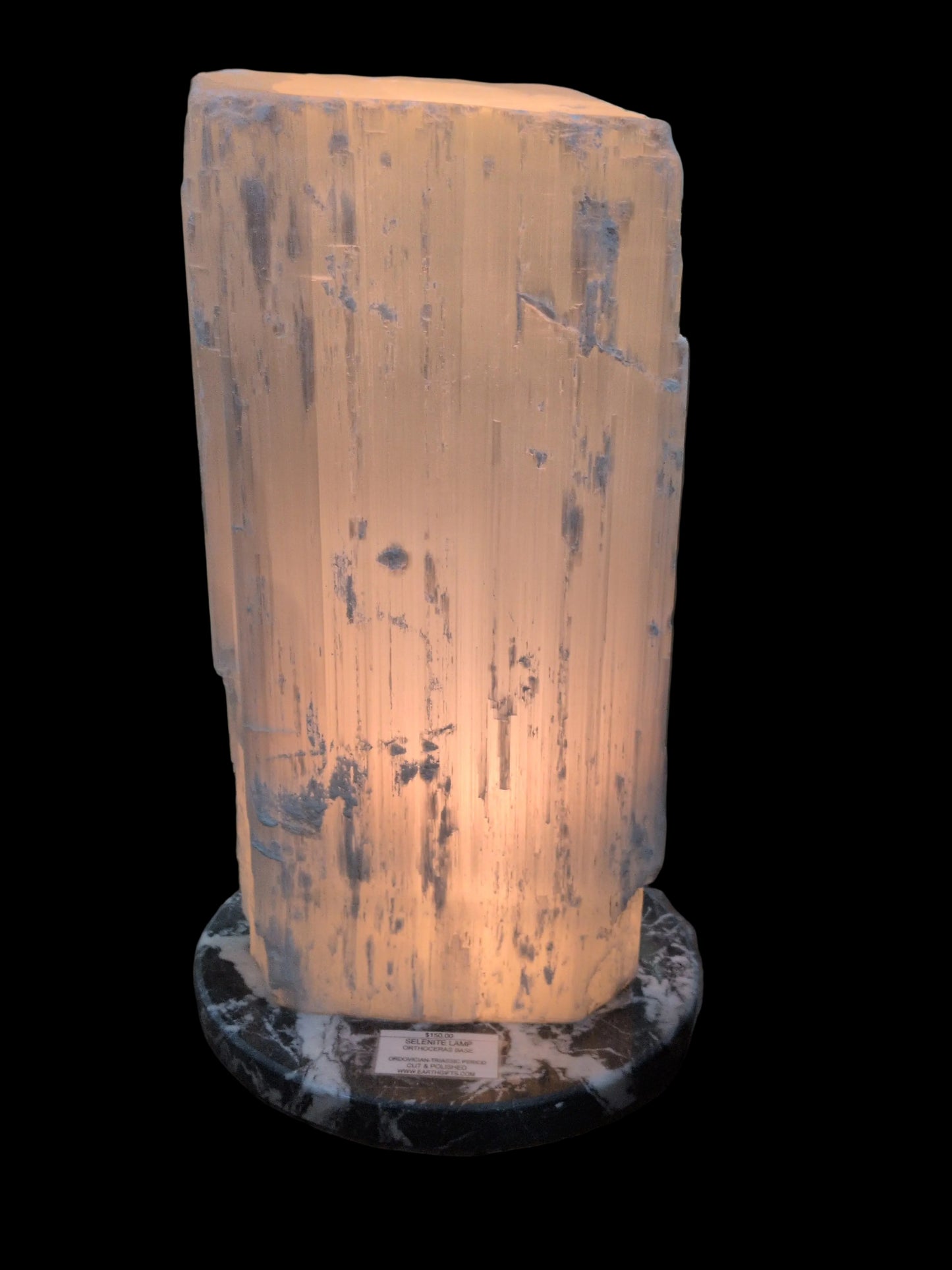 Large Selenite lamp on marble or fossil base